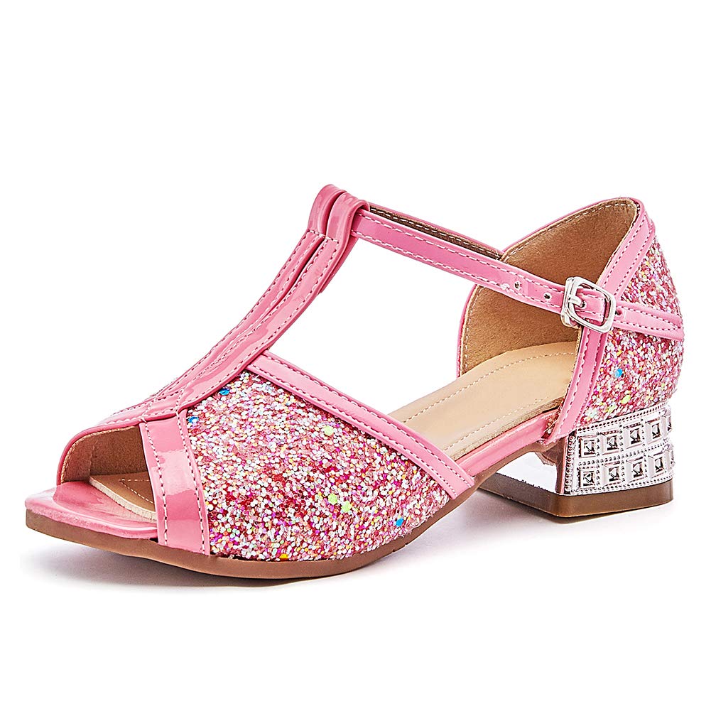 VCIXXVCE Girls Summer Sandals - Sparkly T-Strap Sequins Heels for Weddings, Parties & Dress Up | Princess Shoes for Little & Big Kids (Size 255) | Perfect for Flower Girl, Birthday Celebrations & Special Occasions