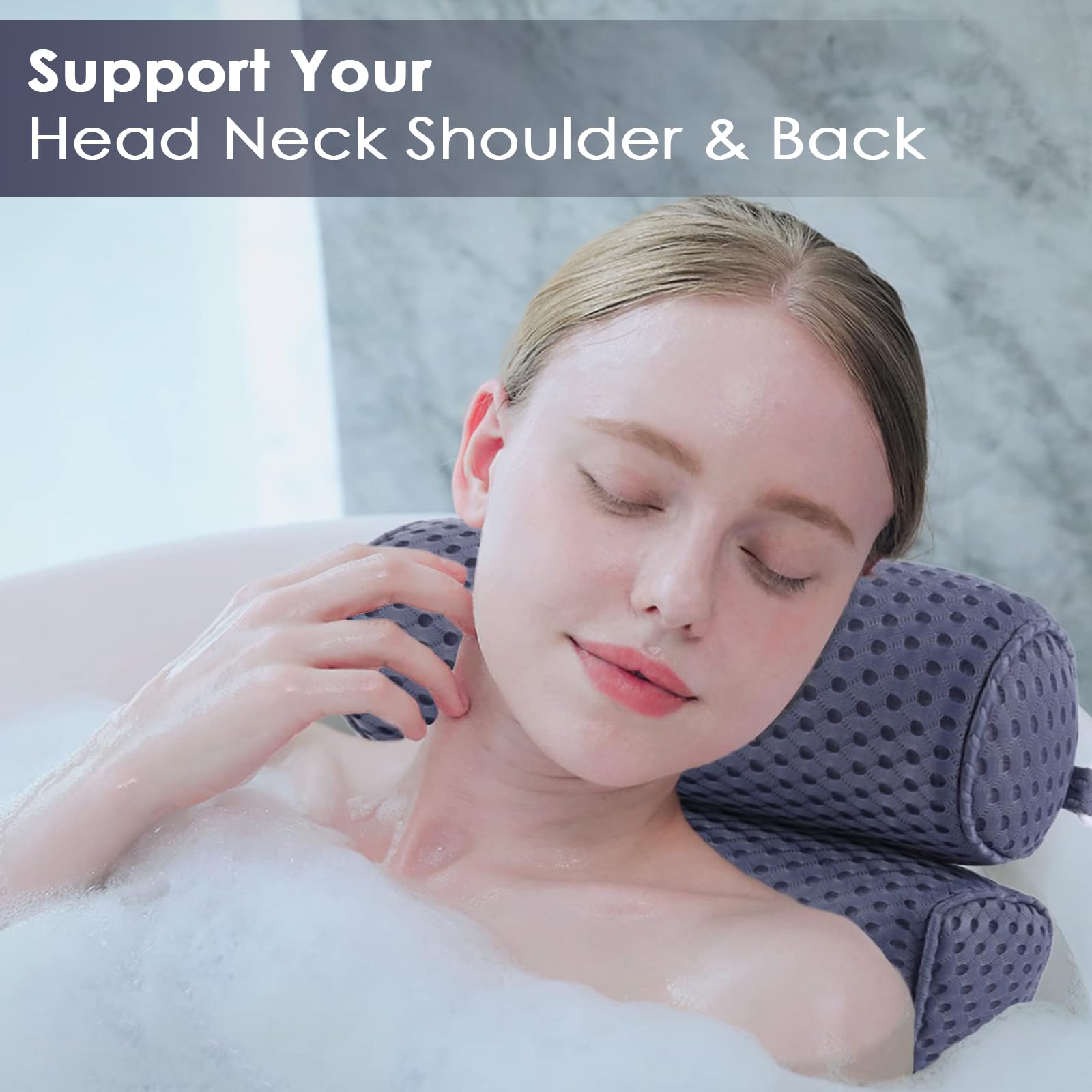Luxury Bath Pillow for Tub - Head & Neck Support, Soft Spacer Mesh with Suction Cups - Relaxing Spa Experience