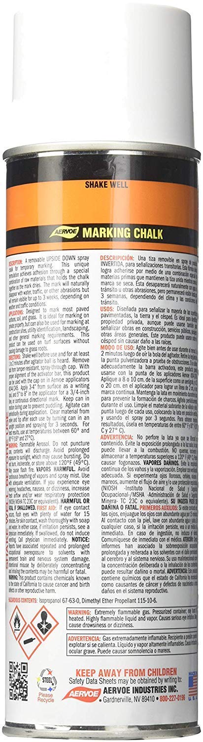Aervoe 215 White Marking Chalk Spray Paint - 12 Pack for Construction, Landscaping & DIY Projects | Temporary Marking on Concrete, Asphalt & Grass | High Visibility & Quick Drying
