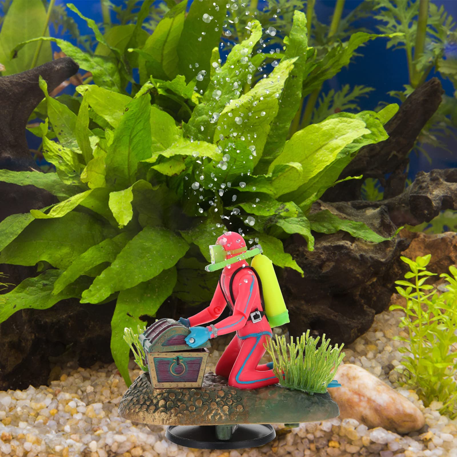 LUOZZY Aquarium Treasure Chest Diver Ornament - Floating Fish Tank Decor for Freshwater & Saltwater Tanks - Simulated Underwater Scenery for Betta, Goldfish & Tropical Fish - Perfect for Home, Office & Kids' Educational Aquariums