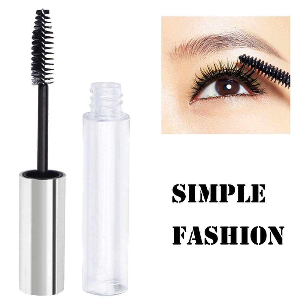 RAJry 2 Pack 10ml Empty Mascara Tubes with Wands - Refillable Eyelash Cream Containers with 2 Rubber Inserts (Silver) - Perfect for DIY Makeup, Travel & Salon Use