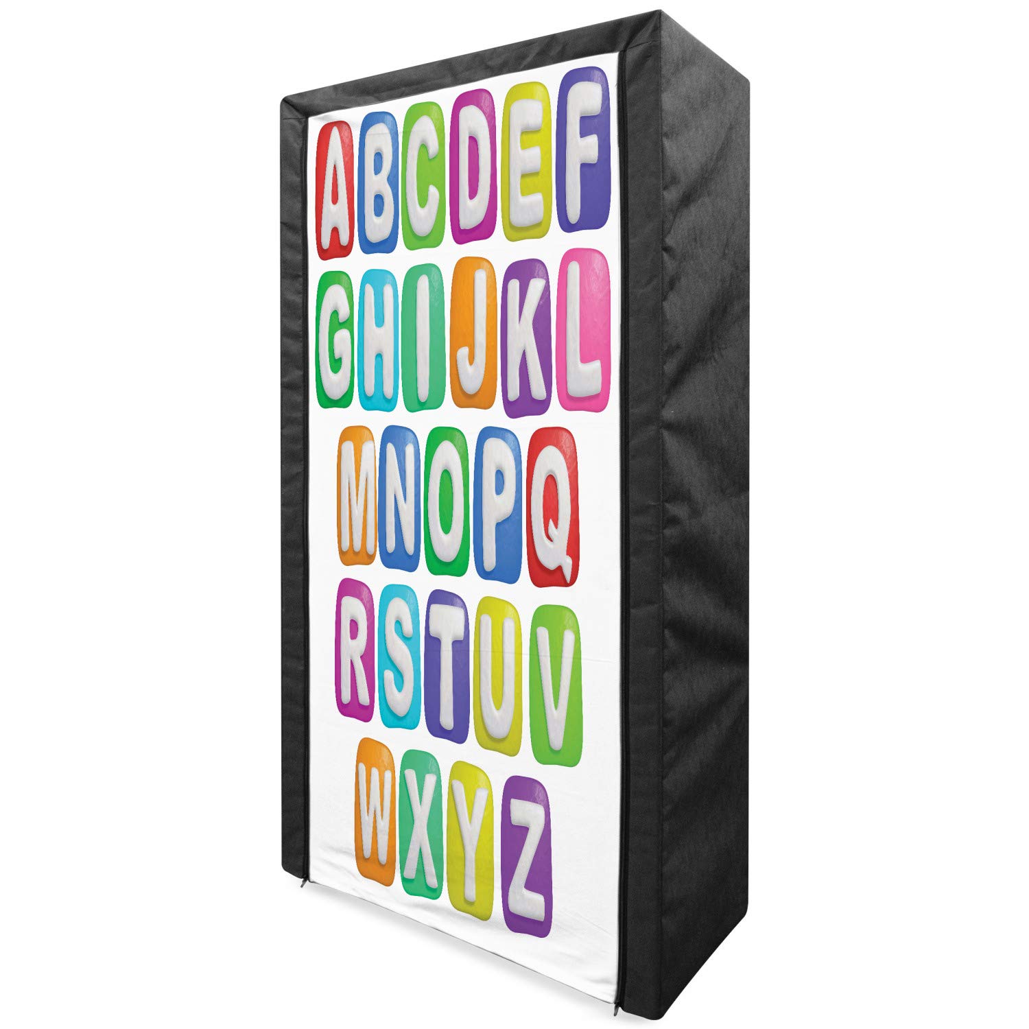 Ambesonne Portable Fabric Wardrobe with Cartoon Alphabet Squares Design - 33.5