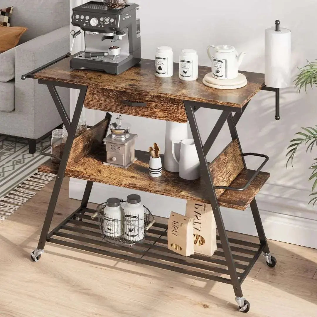 Bestier Coffee Bar Stand with Drawer - Rustic Kitchen Island Cart for Espresso Machine & Coffee Maker - Perfect for Small Kitchen, Breakfast Nook or Home Bar Setup