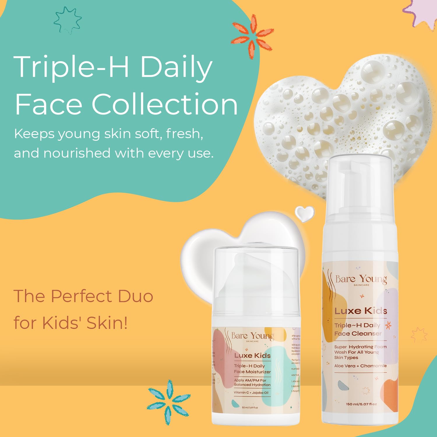 Bare Young Kids Skincare Set - Gentle Face Wash & Moisturizer for Daily Care