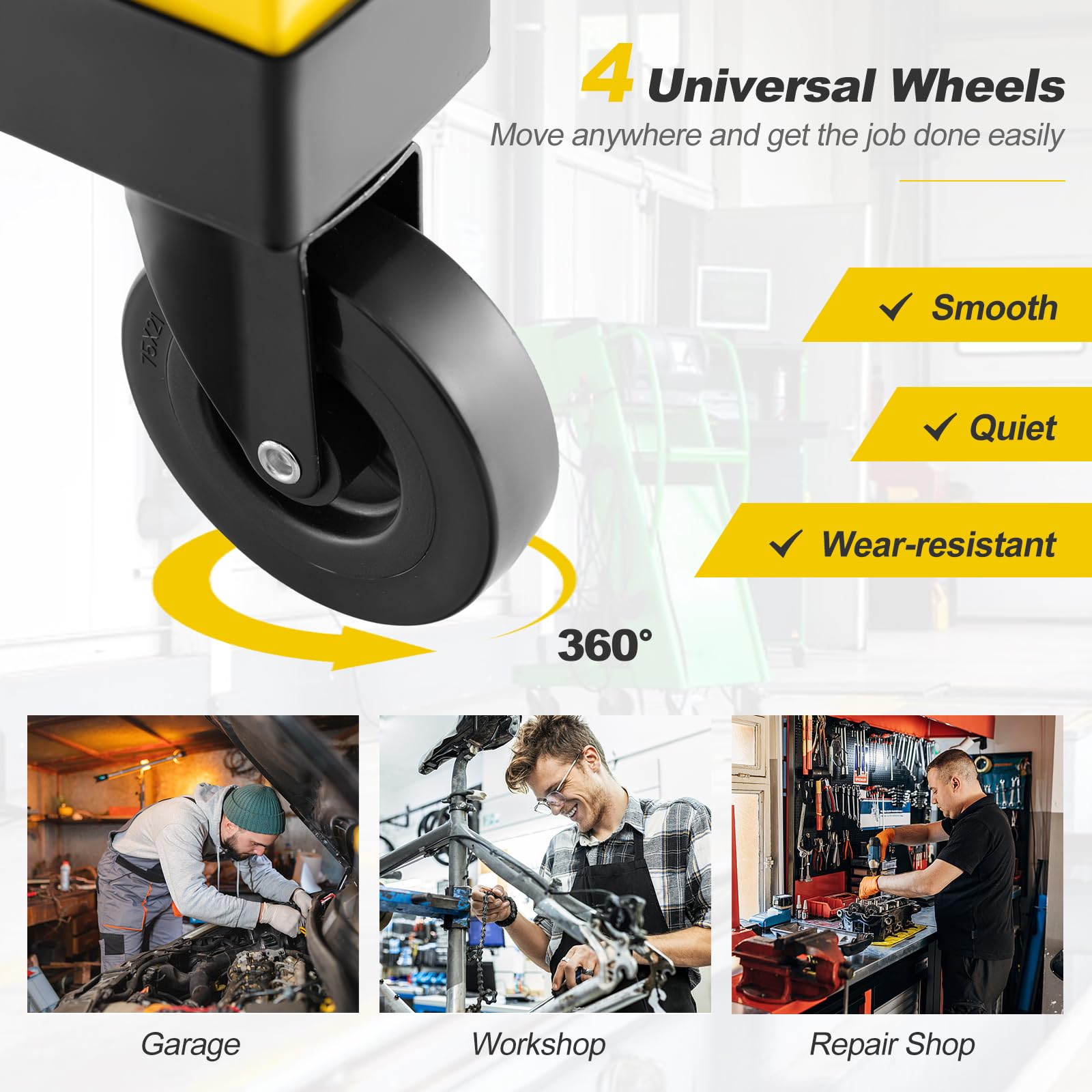 Goplus Heavy Duty Mechanic Stool with Wheels - 360° Swivel Rolling Garage Stool, Adjustable Height 22.5”-27.5”, Padded Seat & Tool Tray, 330 LBS Capacity - Perfect for Auto Repair, Workshop, DIY Projects & Industrial Use