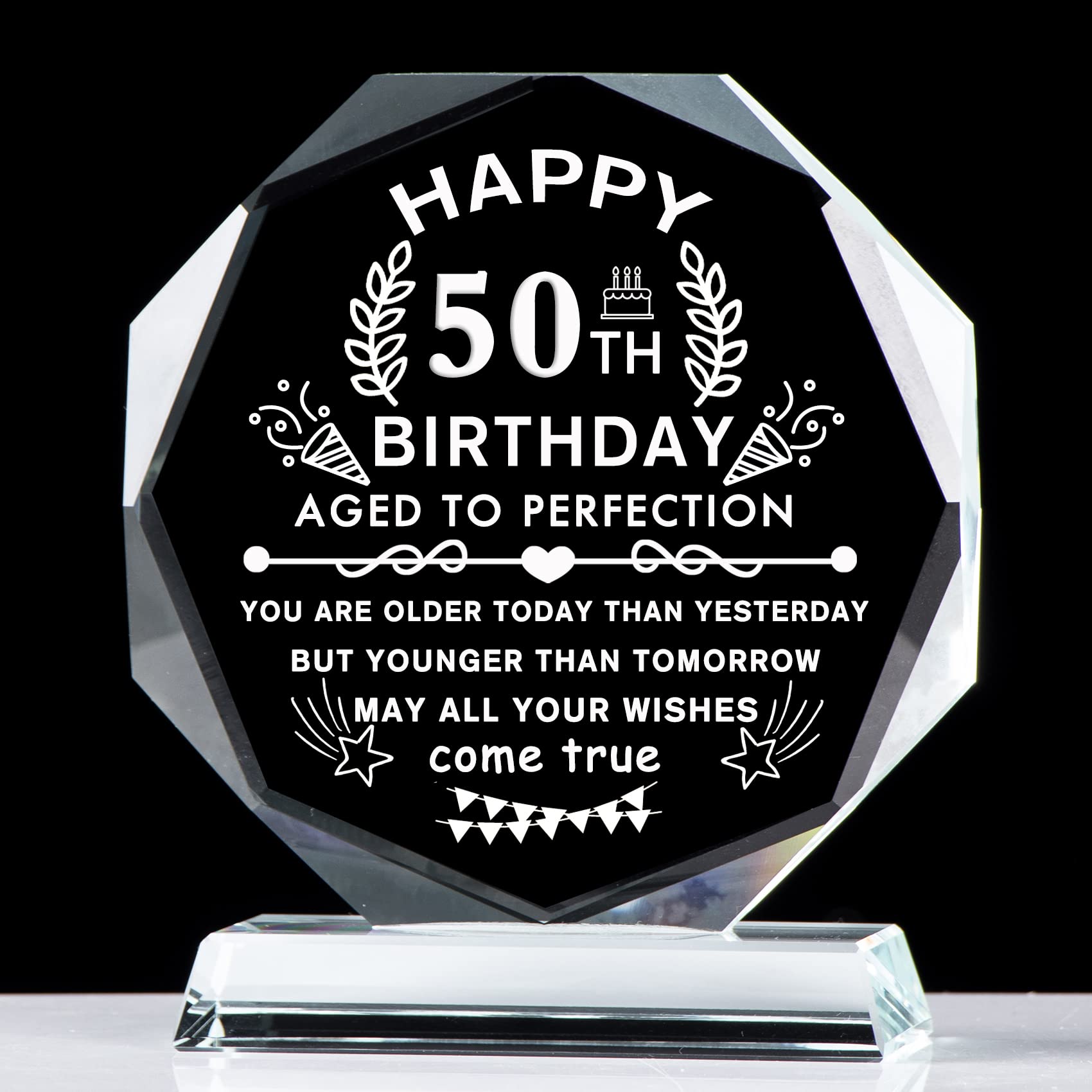 YWHL 50th Birthday Gifts for Women & Men - Unique Laser Engraved Glass Plaque Keepsake for Dad, Mom, Uncle, Aunt & Friends - Perfect 50 Years Old Milestone Gift for Home & Office Decor