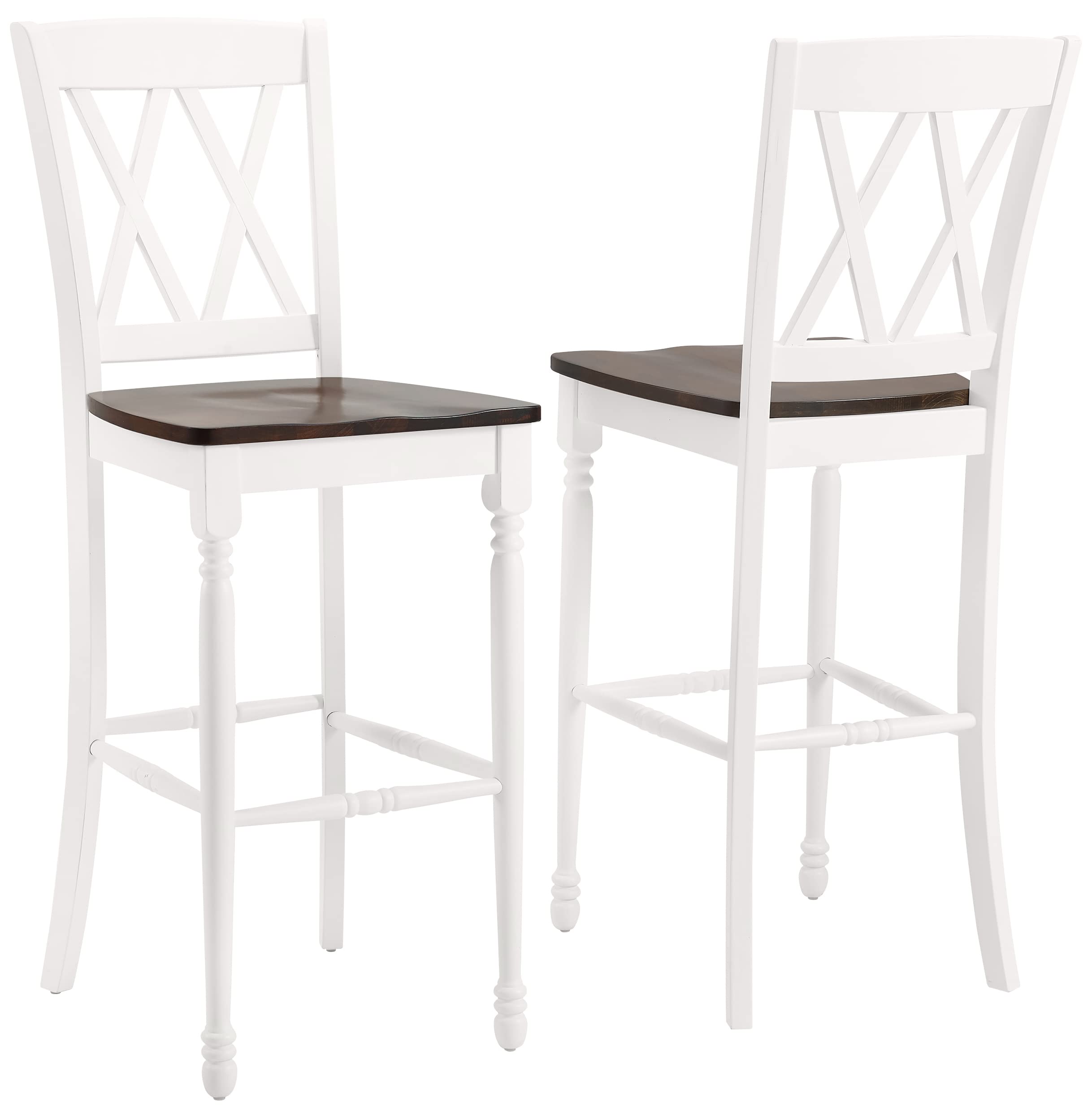 Crosley Furniture Shelby Wood X Back Bar Stools Set of 2 - Vintage Style Counter Height Stools for Kitchen Island, Breakfast Bar & Pub Table - Solid Wood Construction with X-Shaped Back Design