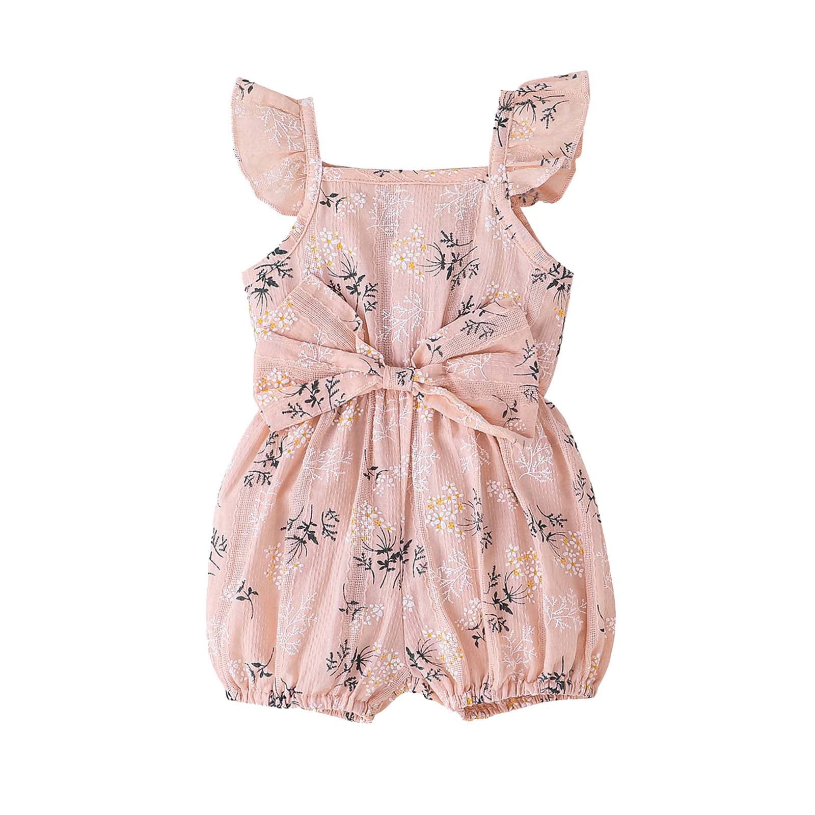 Newborn Baby Girl Summer Romper - Floral Pineapple Print with Fly Sleeves & Bowknot | Cute Jumpsuit for Infant Girls | Perfect for Beach Outings, Family Photos & Summer Playdates