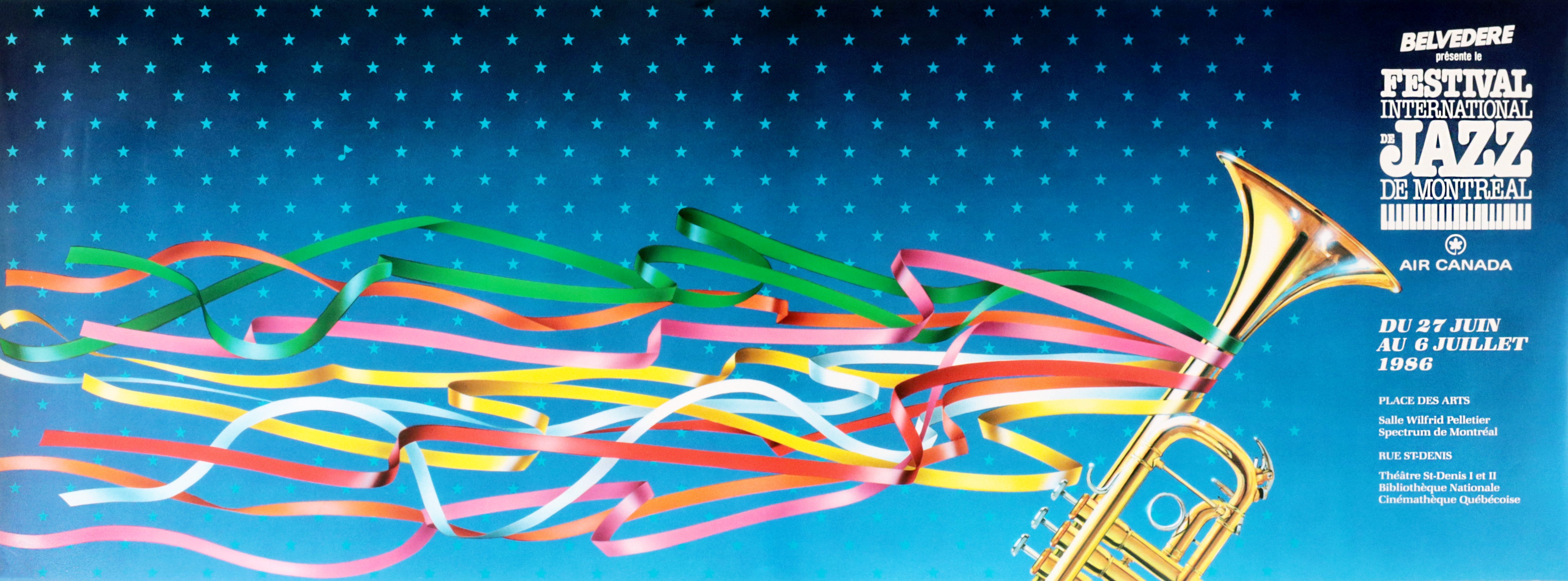 1986 Original Festival International de Jazz de Montréal Poster with Ribbons - Vintage Jazz Music Wall Art for Home, Office & Music Room Decor
