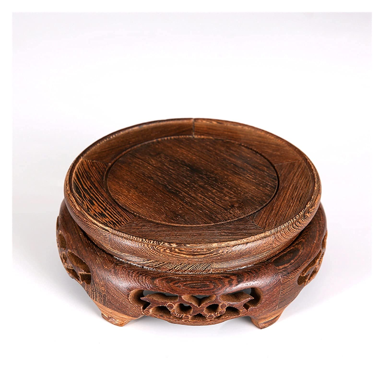 Handcrafted Wooden Vase Stand - Round Chicken Wing Wood Base with Oriental Carvings - Small Decorative Pedestal for Vases & Jars - Perfect for Home Decor, Feng Shui Displays & Asian-Inspired Interiors