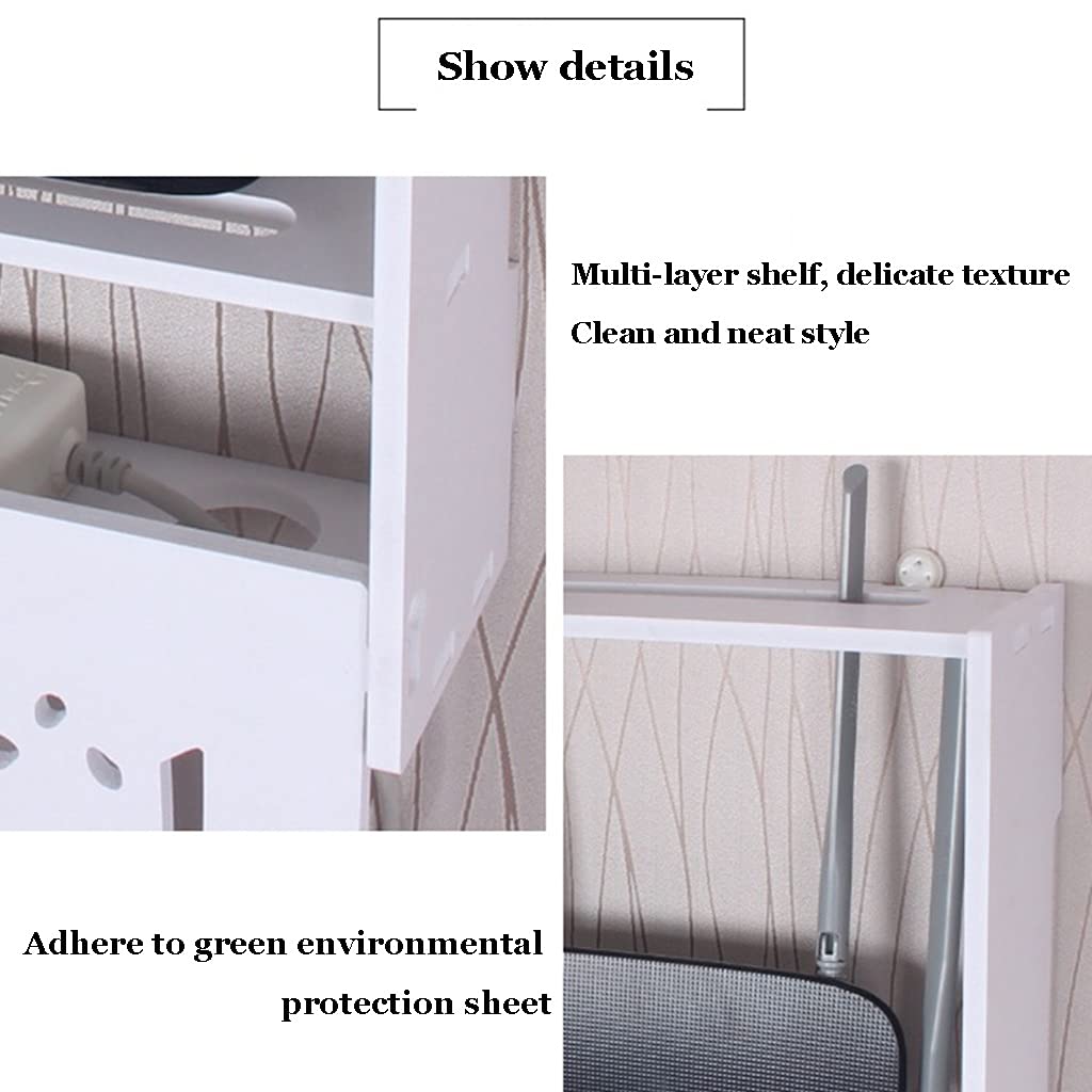 Wall Mount WiFi Router Storage Shelf - No Drill Network Set Top Box Organizer with Cable Management for TV Stand, Living Room, Office & Home Theater