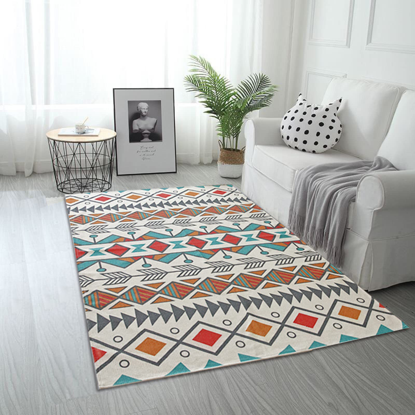 Vibrant Multicolor Plaid Living Room Rug - Washable Soft Indoor Area Rug for Living Room, Bedroom & Office - Non-Slip Comfortable Floor Mat 4x5ft - Perfect for Home Decor, Apartment Style & Cozy Spaces