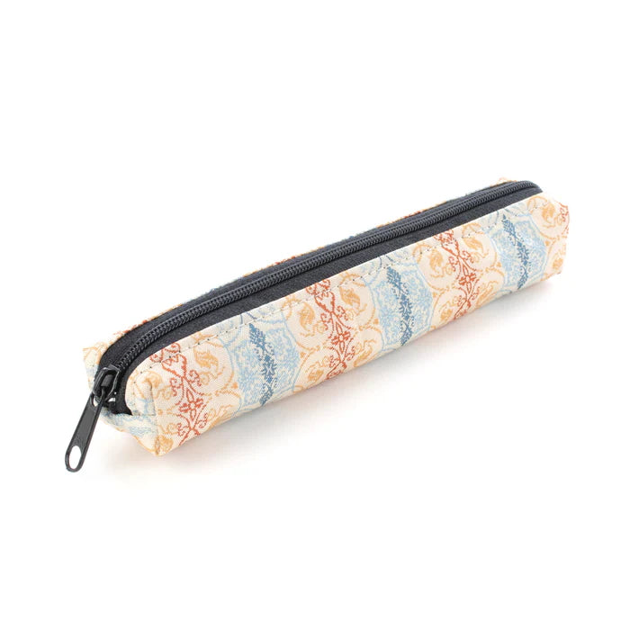 Nishijin Ori Pencil Case - Grapevine Arabesques in White & Brown | Handmade in Kyoto, Japan | Traditional Japanese Craft Pen Holder for School, Office & Art Supplies