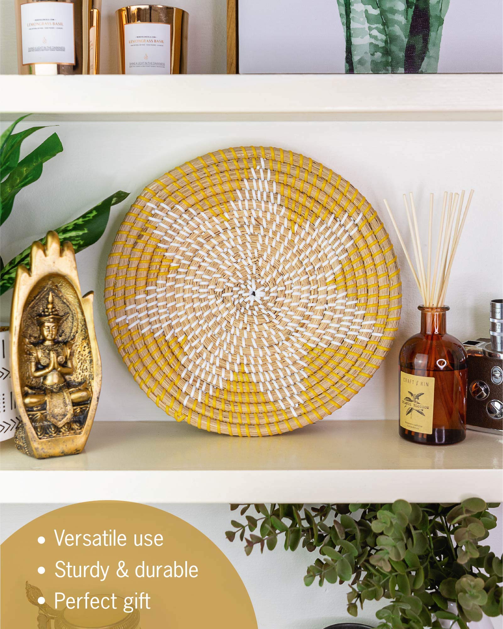Handmade Boho Woven Wall Basket - Home Decor for Bedroom, Kitchen & Living Room - Goldenrod