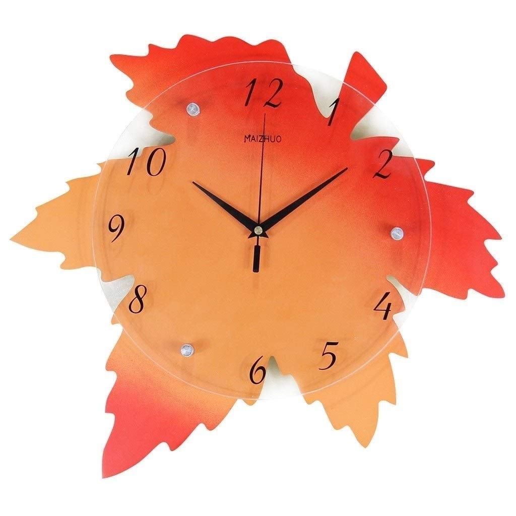 16 Inch Maple Leaf Wall Clock - Silent Non-Ticking Decorative Clock for Living Room, Dining Room & Bedroom | Rustic Home Office Decor & Perfect Gift Idea