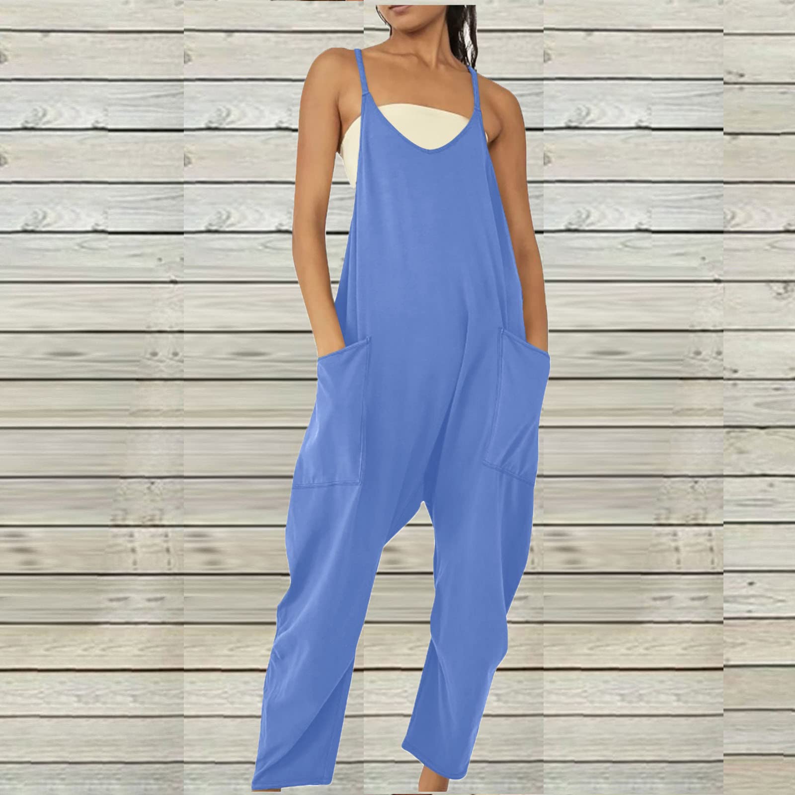 DDAPJ Women's Jumpsuits 2025 - Casual V-Neck Romper with Spaghetti Straps, Sleeveless Overalls with Pockets | Perfect for Summer Outfits, Beach Vacations & Date Nights