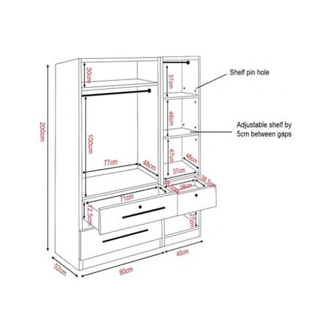 Elizabeth 3-Door Open Wardrobe with Storage Drawers - Spacious Closet Organizer for Bedroom, Walk-In Closet & Dorm Room Storage