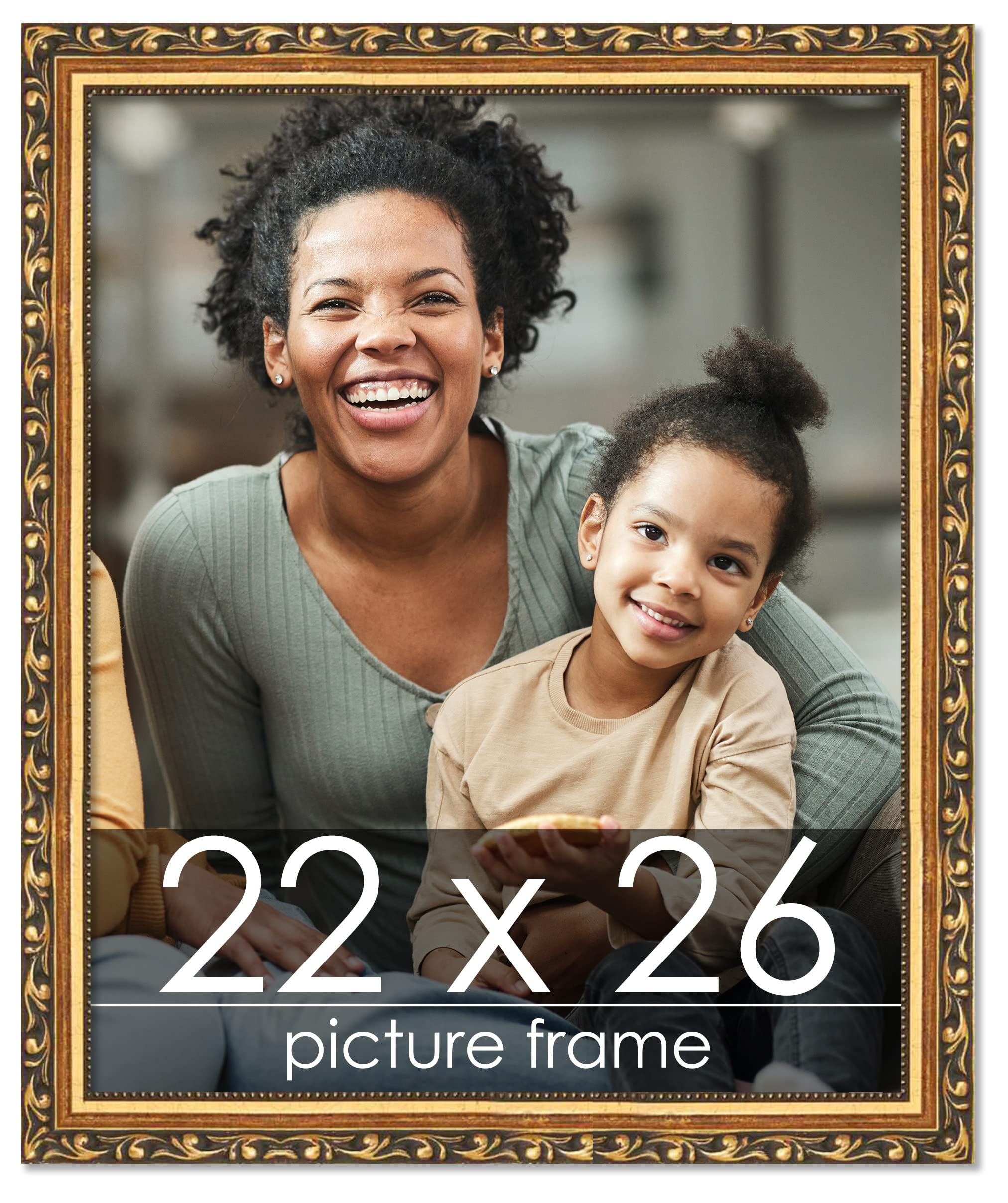 22x26 Traditional Gold Wood Picture Frame with UV Acrylic Protection - Complete Set Includes Foam Board Backing & Hanging Hardware - Perfect for Wall Art, Family Photos, and Home Decor Display