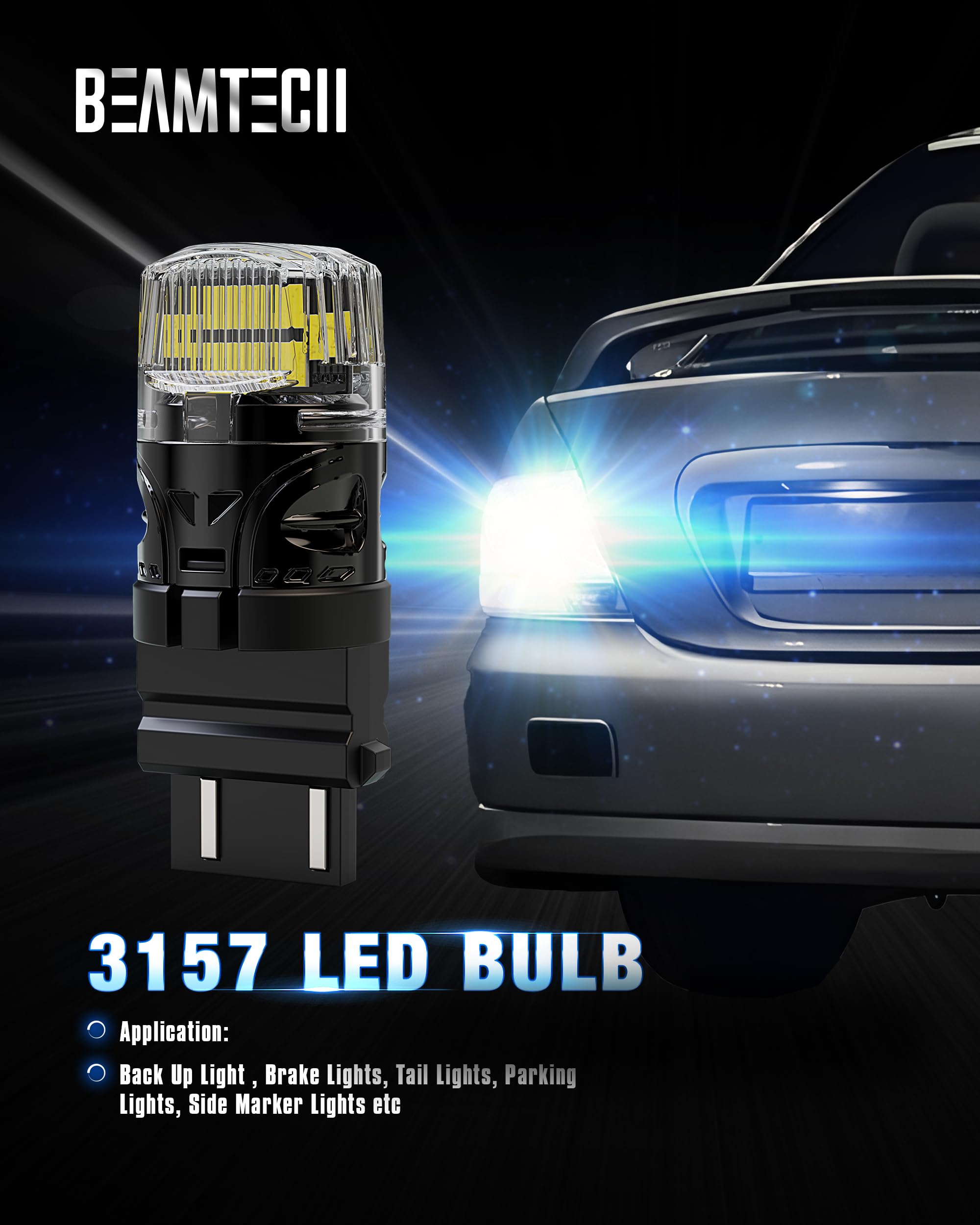 BEAMTECH 3157 3156 LED Bulbs - Super Bright 6500K White Reverse Lights for 3056 3156A 3057 4157 4057 3457 3057 Tail Lights, Brake & Parking Lights - Pack of 2 - Perfect for Night Driving & Enhanced Vehicle Safety