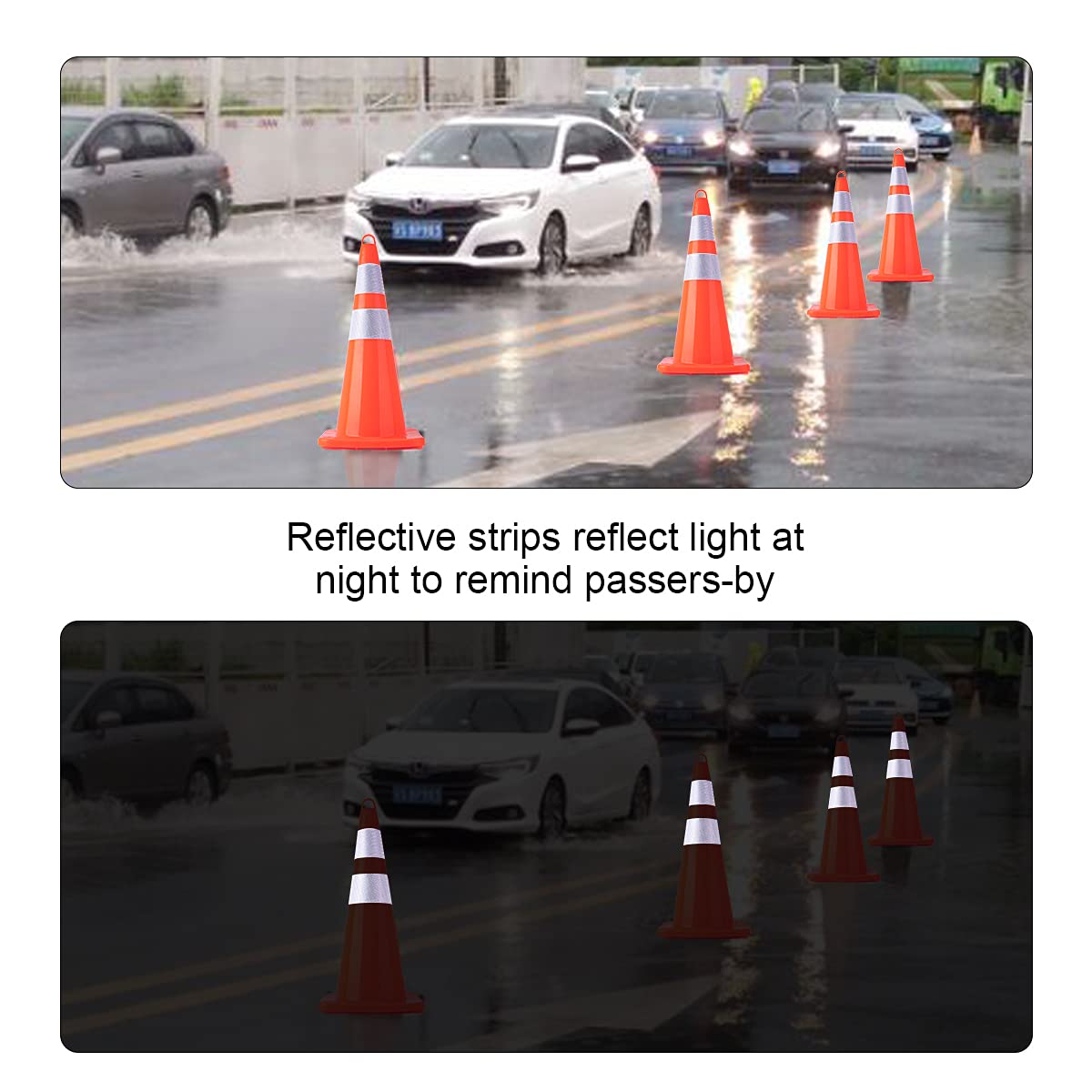 12 Pack 28 Inch Heavy Duty PVC Traffic Cones - Orange Safety Road Cones with Weighted Base & Handheld Ring for Construction, Parking, Hazard Zones & Event Management