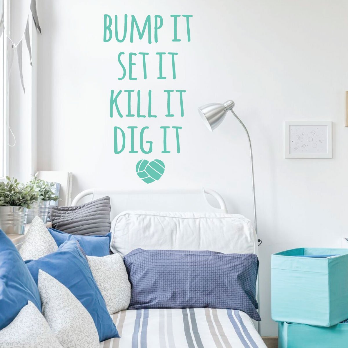 Volleyball Wall Decal - Bump It Set It - Premium Vinyl Sports Art for Bedroom, Playroom & Gym - Perfect for Volleyball Players & Fans Home Decor