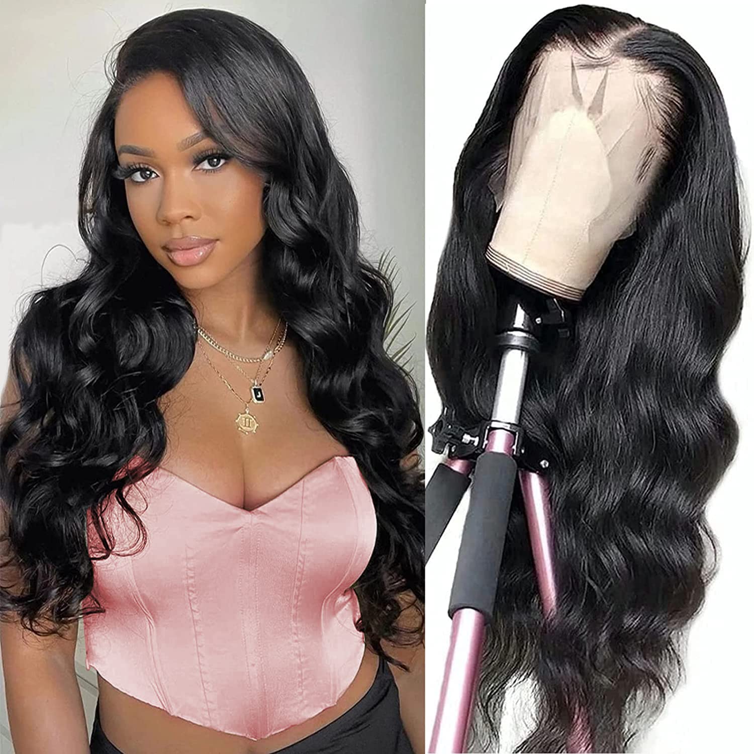 13x4 HD Transparent Lace Front Wigs Human Hair - Pre Plucked 180% Density Brazilian Body Wave Frontal Wig with Baby Hair & Natural Hairline (26 Inch, Natural Black) | Perfect for Daily Wear, Cosplay, Weddings & Special Occasions