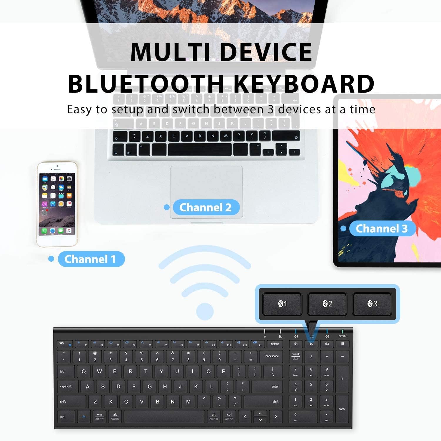 iClever BK10 Bluetooth 5.1 Keyboard - Wireless, Rechargeable, Multi-Device for Mac/Windows/iOS/Android - Perfect for Office & Travel