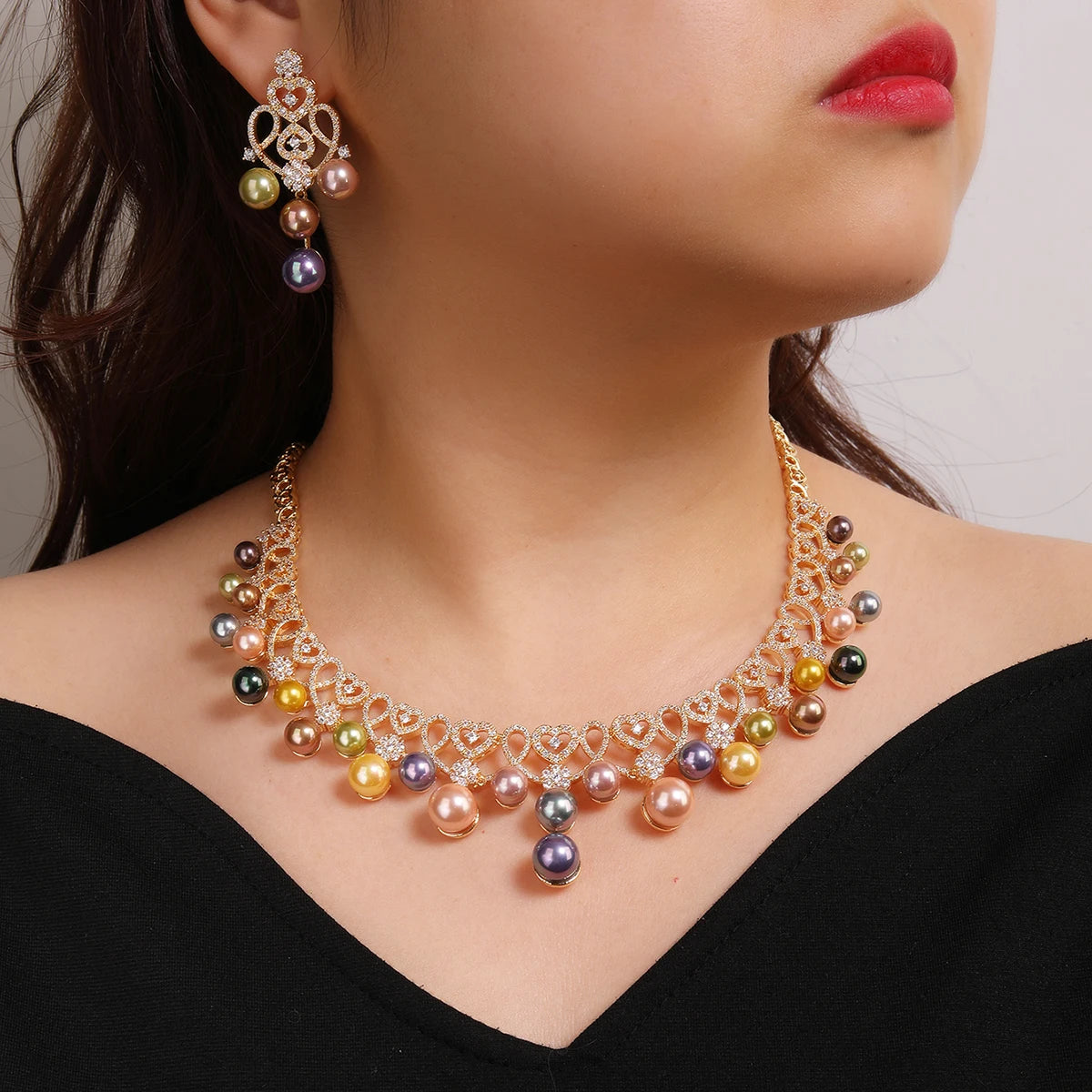 Elegant Heart-Shaped White Cubic Zirconia Pearl Necklace Set for Women | Wedding, Party & Anniversary Jewelry Gift | CN11568 | Perfect for Bridal Accessories, Date Nights & Special Occasions