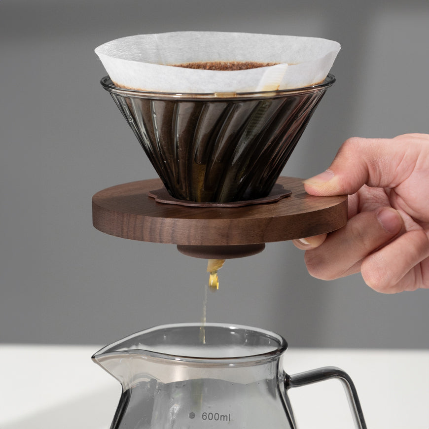 Premium V60 Coffee Dripper Set with Walnut Wood Stand & Glass Carafe - Perfect for Pour Over Brewing at Home, Office or Gifts for Coffee Lovers
