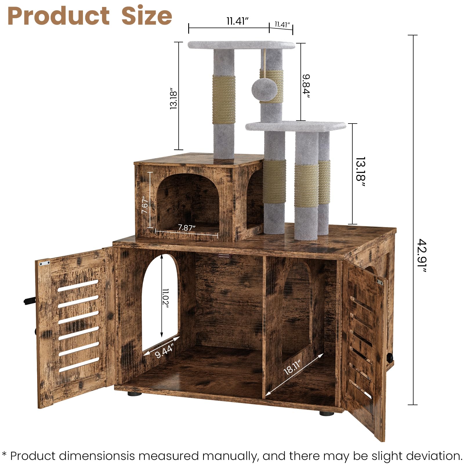 DKLGG Large Wooden Cat Tree with Hidden Litter Box Enclosure - Multi-Level Cat Condo with Sisal Scratching Posts, Plush Perch & Washroom Divider - Perfect for Indoor Cats Play, Rest & Privacy Needs