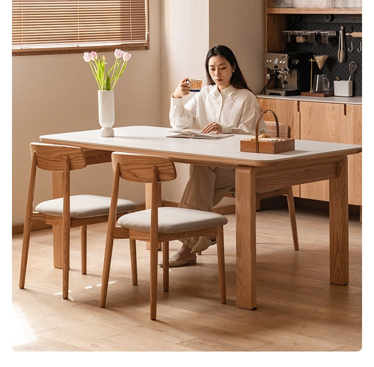 Solid Oak Wood Slate Dining Table - Rustic Farmhouse Style for Kitchen, Dining Room & Outdoor Entertaining
