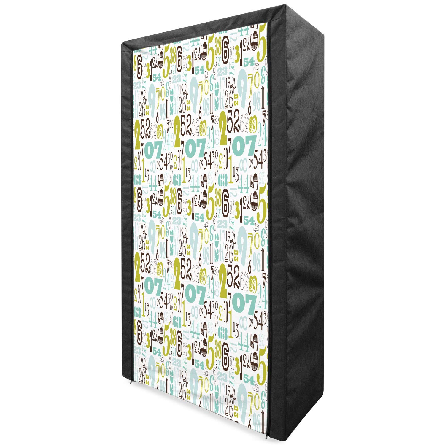 Ambesonne Vintage Abstract Numbers Fabric Wardrobe - Portable Clothing Organizer with Shelves, Multicolor Typography Pattern for Bedroom, Closet & Dorm Storage (33.5 Inches) - Perfect for Small Spaces & Travel Use