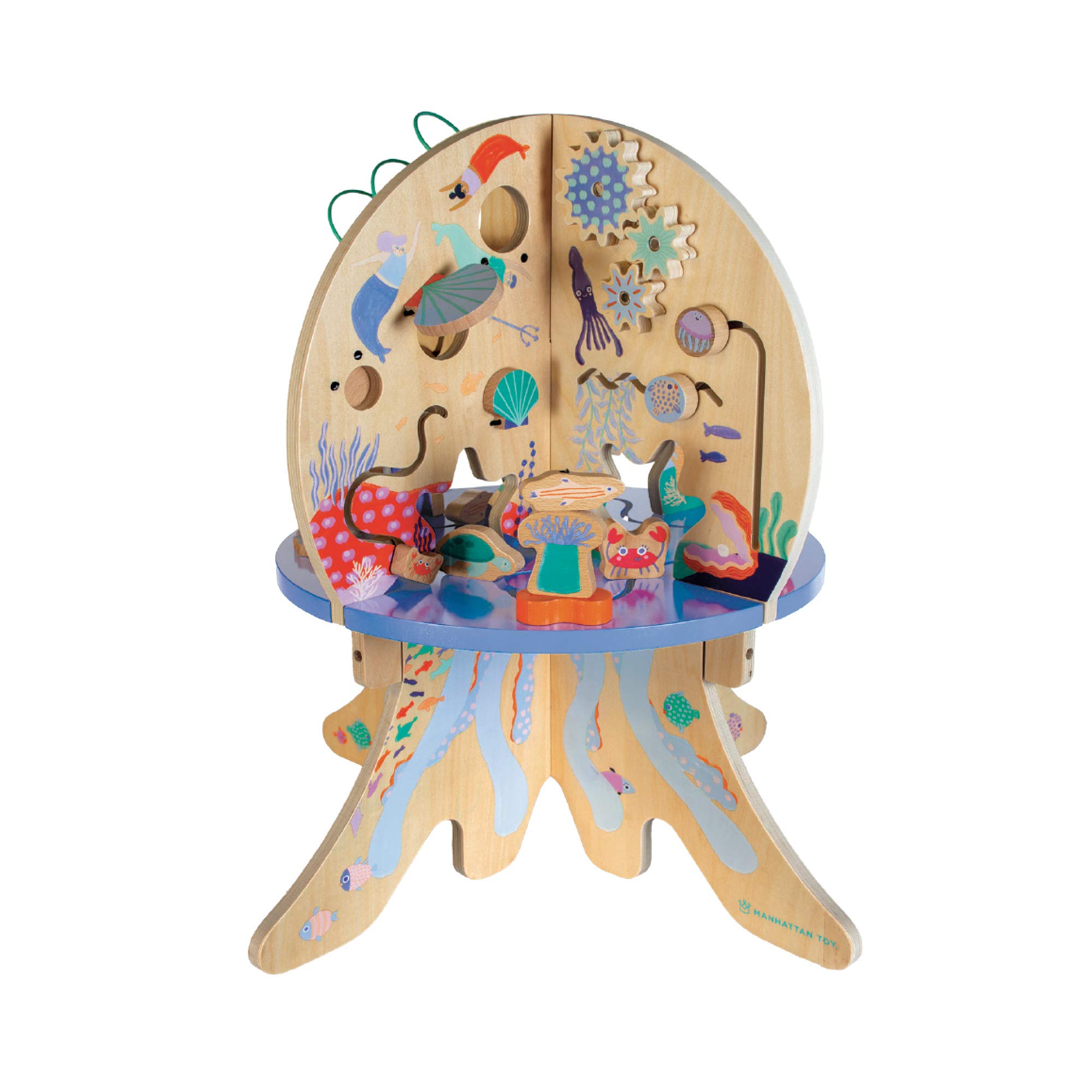 Manhattan Toy Deep Sea Adventure Wooden Toddler Activity Center - Clacking Clams, Spinning Gears, Gliders & Bead Runs - Educational Montessori Toy for 1-3 Year Olds - Perfect for Early Learning & Sensory Play at Home or Daycare