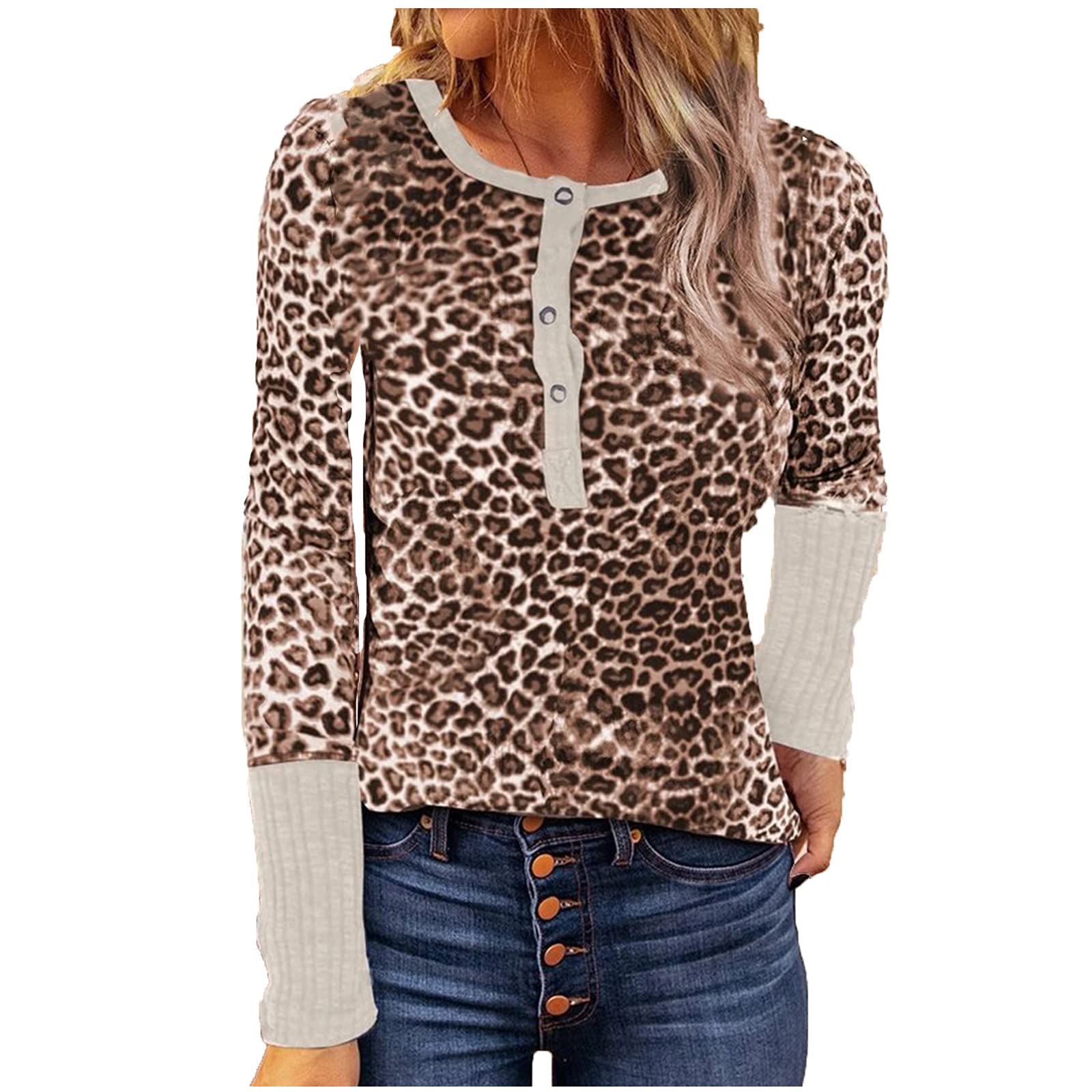 Women's Leopard Print Lace Long Sleeve Crop Top - Round Neck Blouse with Stitching Details | Casual Wear, Party Outfit & Fashion Layering Essential