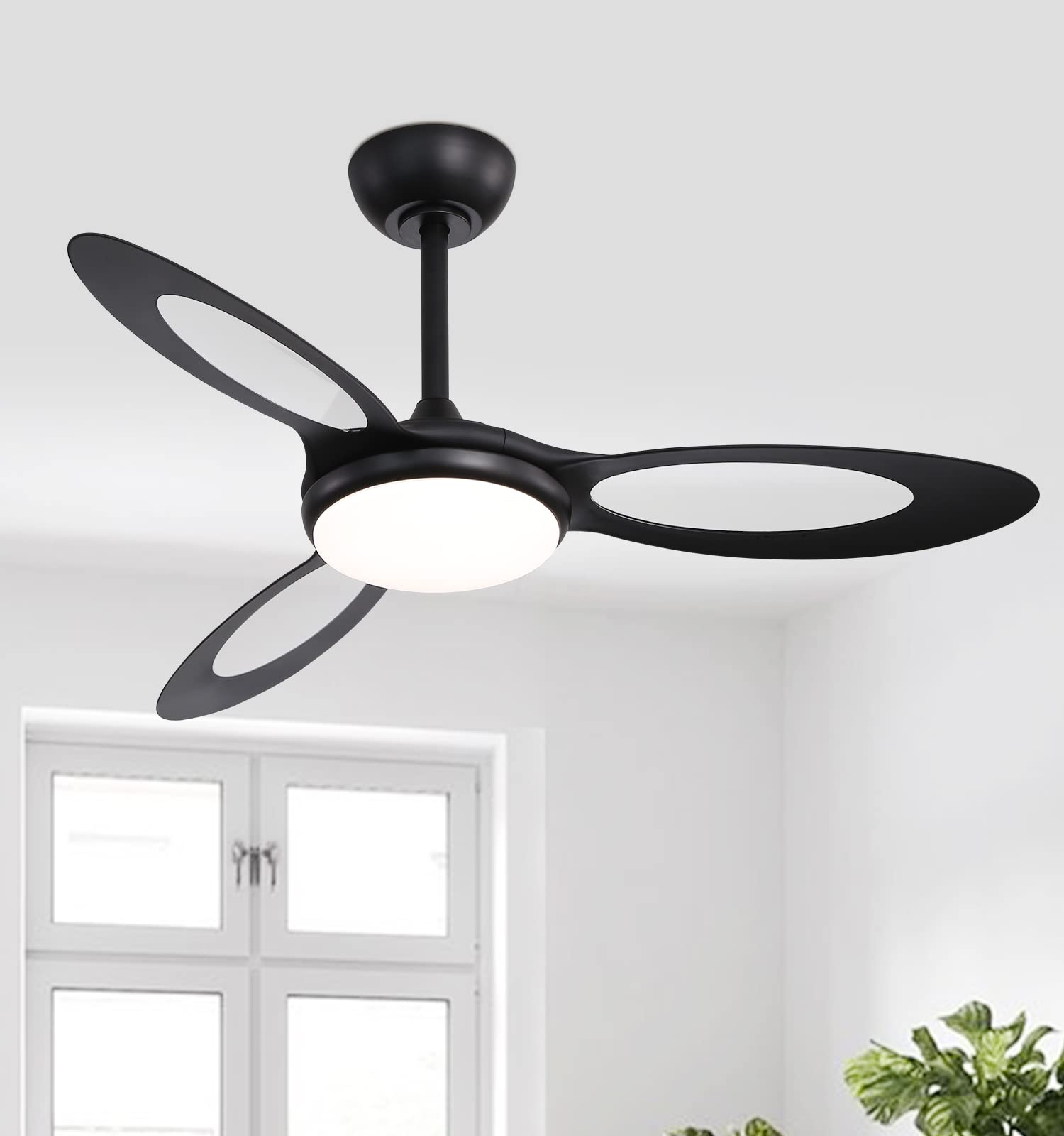 Sofucor 44 Inch Modern Ceiling Fan with Light and Remote Control - 3 Dimmable Lights, 6 Speed Settings, Quiet Reversible Motor - Perfect for Bedroom, Living Room, Kitchen, and Indoor Spaces (Black)