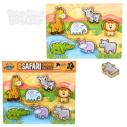 7-Piece Chunky Safari Animal Wooden Puzzle for Toddlers - Educational Toy for Kids, Perfect for Early Learning & Playtime Fun