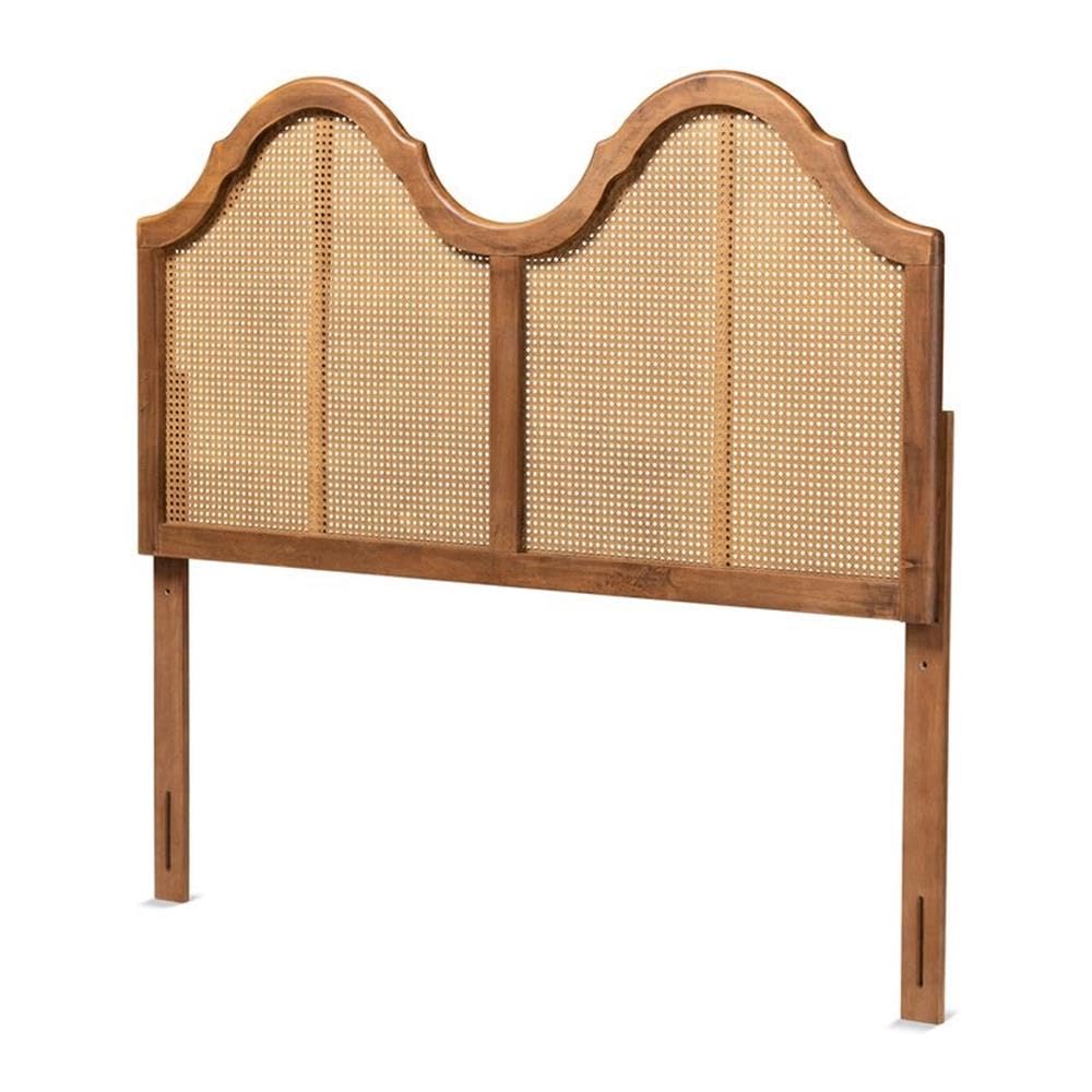 BOWERY HILL Modern Rattan Full Size Arched Headboard in Walnut - Stylish Bedroom Decor for Master & Guest Rooms