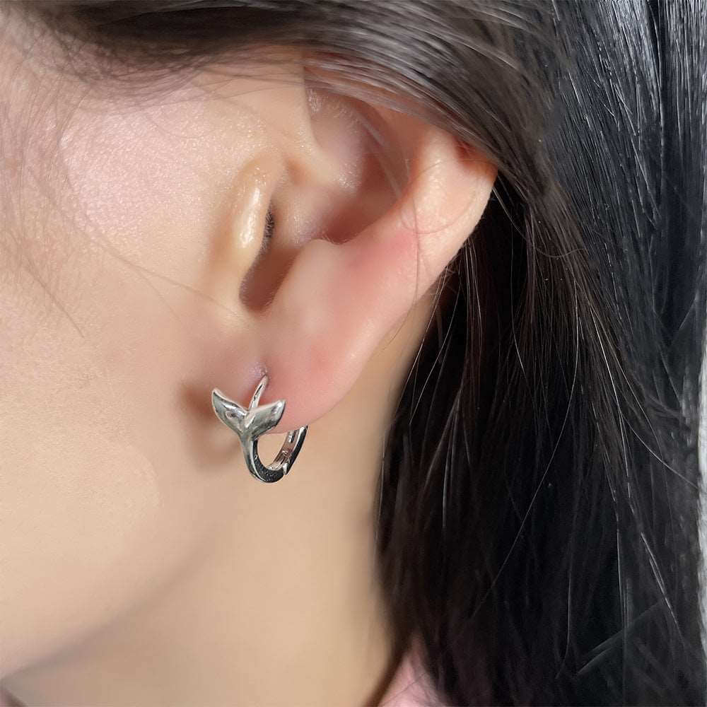 14K White Gold Whale Mermaid Tail Small Hoop Earrings for Women | Dainty Ocean Jewelry Gift | Perfect for Beach Vacations, Mermaid Parties & Everyday Wear (E729)