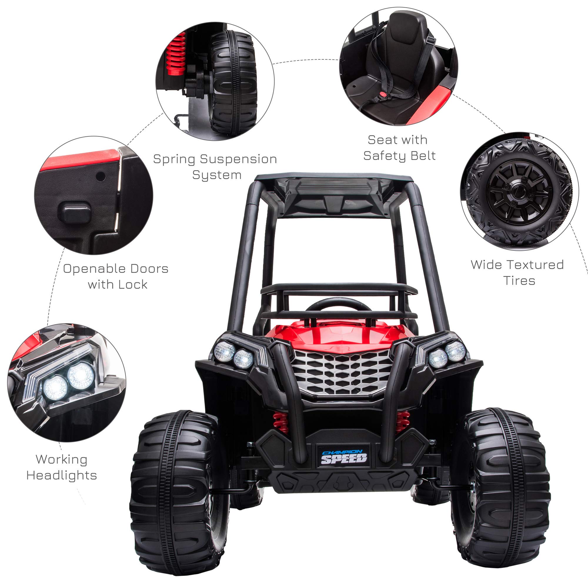 12V Kids Electric UTV Ride-On Car with Music, Lights, MP3/USB, Suspension & Parental Remote Control - Battery Powered Toy Vehicle for Boys & Girls (Red) - Perfect for Outdoor Play, Backyard Adventures & Birthday Gifts