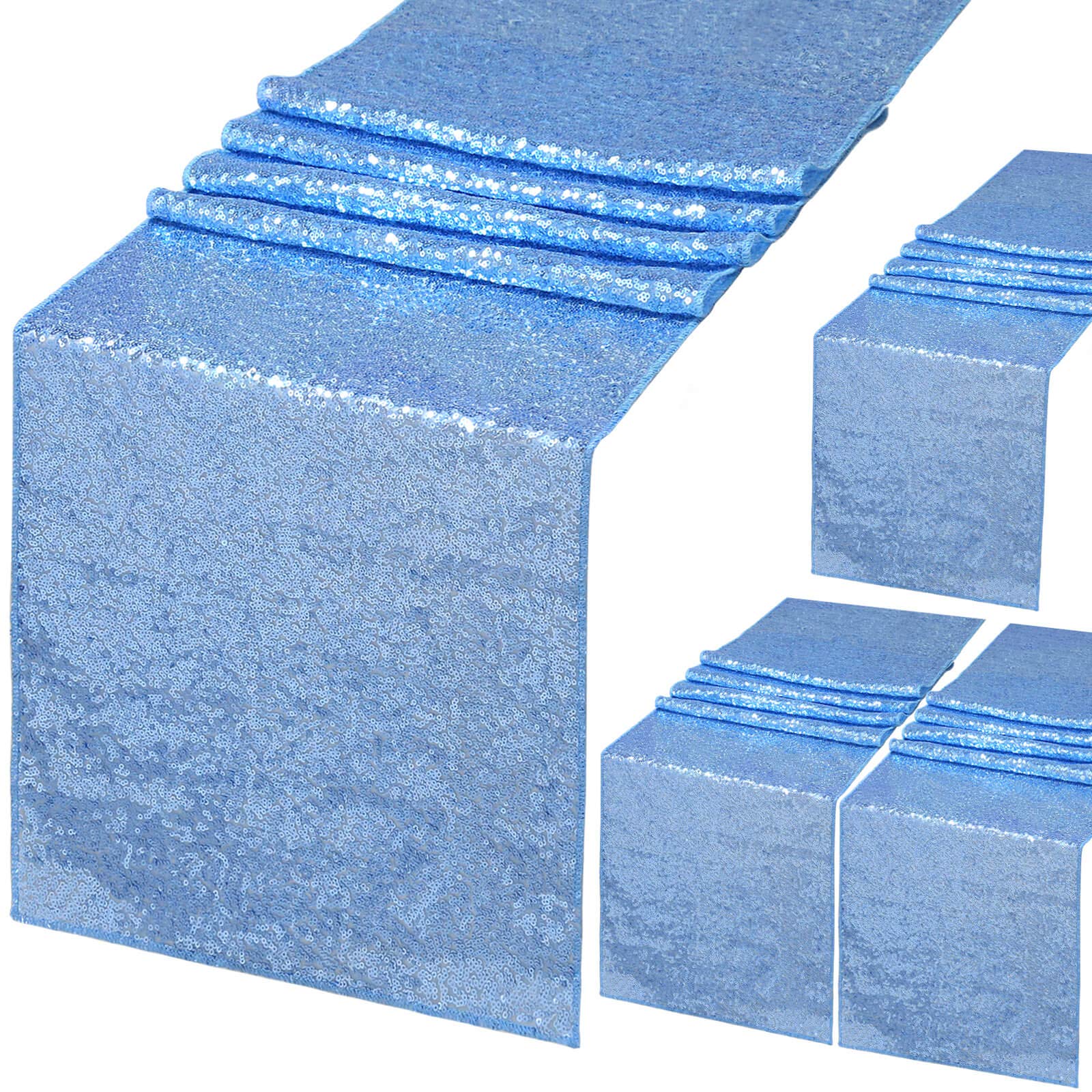 B-COOL 4 Pack 12 x 72 Inch Sequin Table Runner - Baby Blue Glitter Tablecloth for Wedding, Party, Banquet Decor - Sparkling Rectangular Table Cover for Holiday, Birthday, Anniversary Celebrations