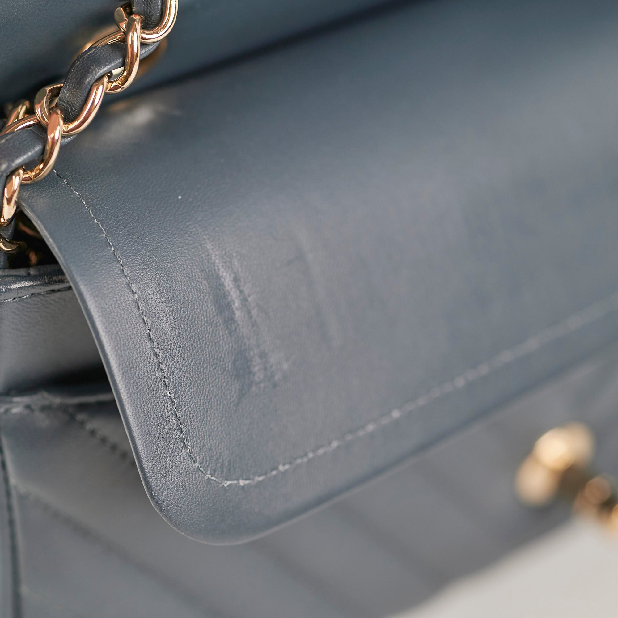 Chanel Chevron M/L Lambskin Classic Flap Bag in Dark Grey & Blue - Luxury Crossbody Shoulder Bag for Women, Perfect for Date Night & Special Occasions