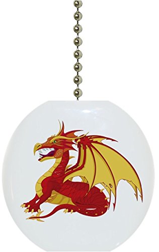 Vintage Red & Yellow Dragon Ceramic Ceiling Fan Pull Chain - Handcrafted Home Decor for Living Room, Bedroom, or Porch