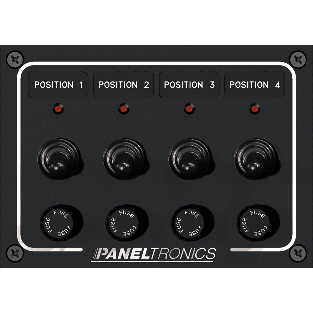 Waterproof 4-Position Toggle Switch Panel with LED Indicators and Fuse - DC Marine/RV/Boat Electrical Control (Model 45286) - Perfect for Marine, RV, and Off-Grid Power Systems