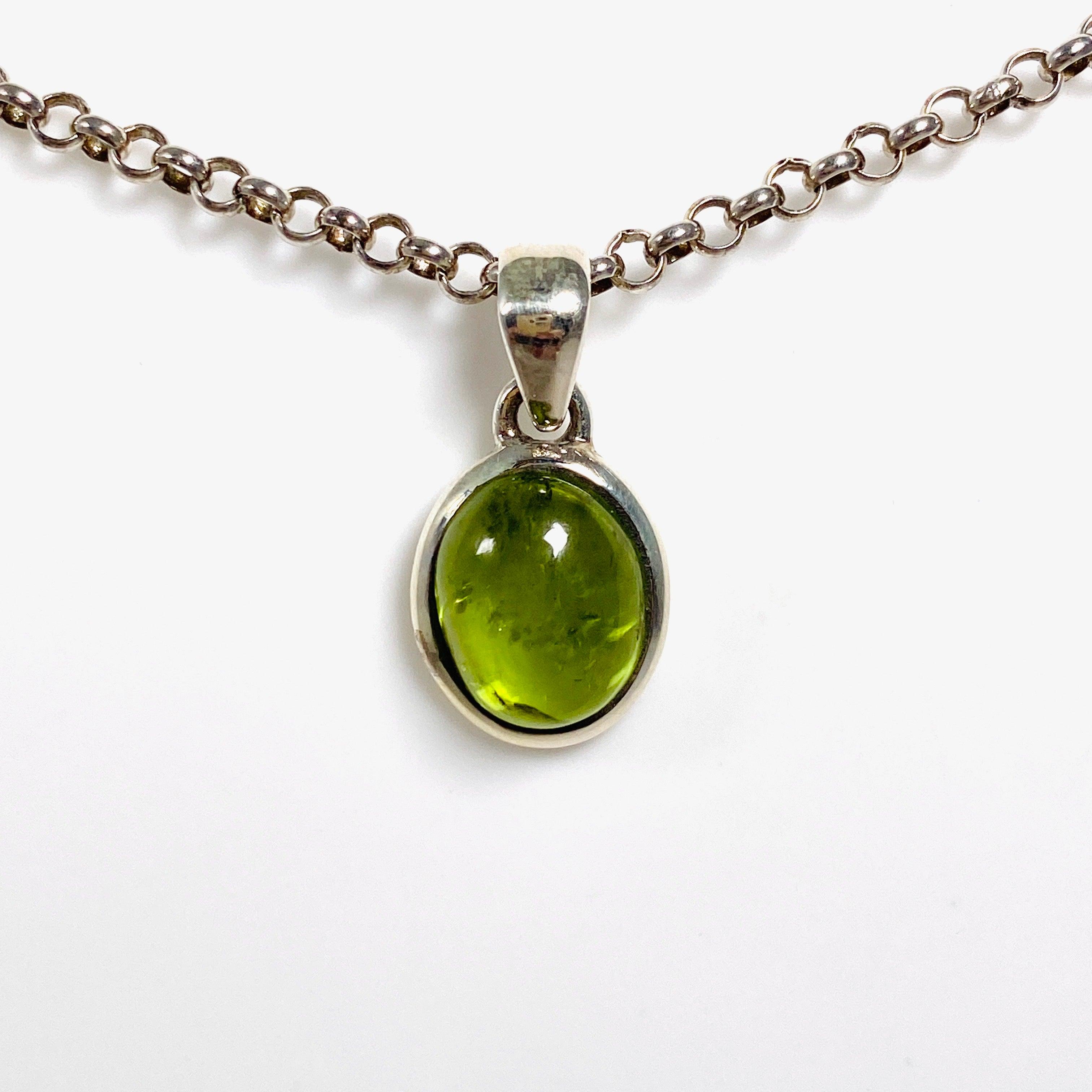 Natural Peridot Oval Cabochon Pendant - Dainty Green Gemstone Jewelry for Women - Perfect for Everyday Wear & Gift Giving