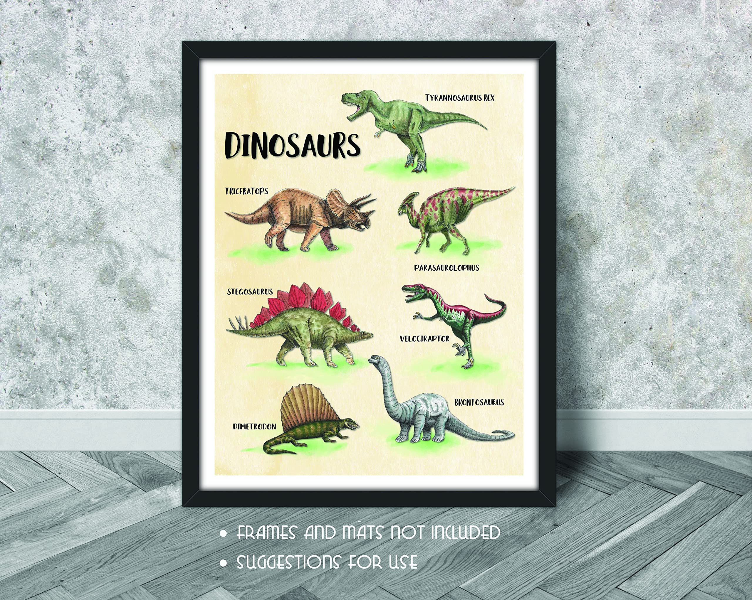 Dinosaur Wall Art Print - 11x14 Inches Unframed Canvas Poster - Kids Room Decor, Nursery, Bedroom & Playroom Wall Decoration