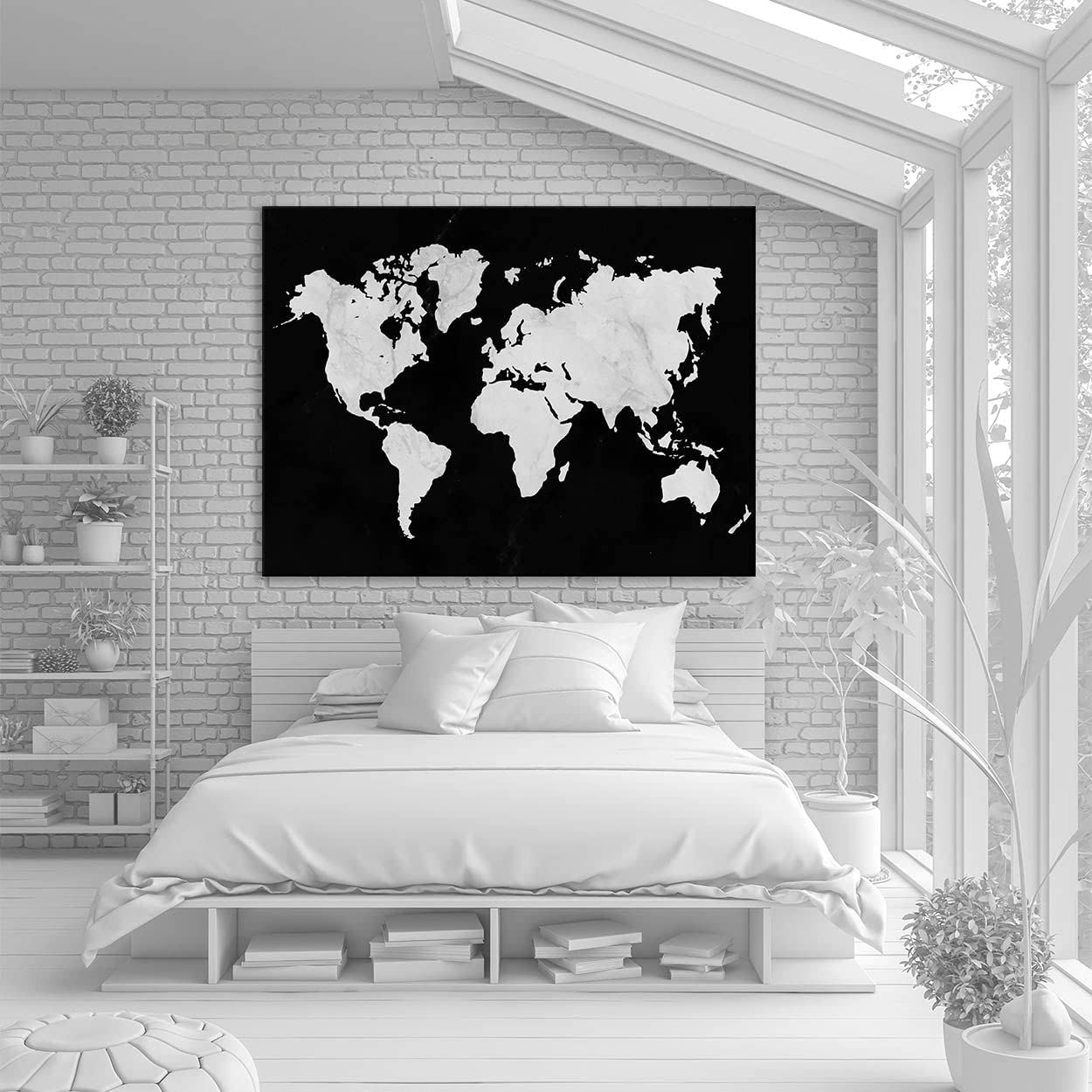 Modern Abstract World Map Canvas Art - Large 40x30 Inch Marble Travel Print for Home & Office Decor | Wall Painting Poster for Living Room, Bedroom & Study