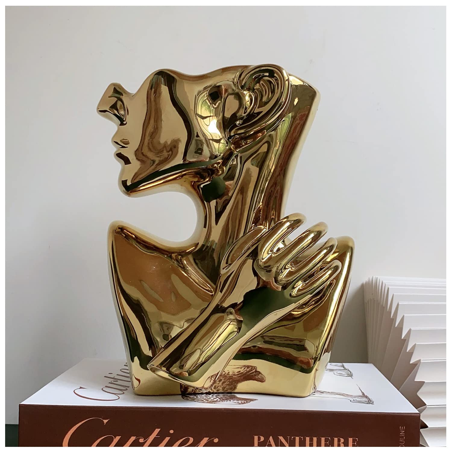 Handcrafted Ceramic Face Bust Vase - Unique Head Shaped Flower Pot for Home & Office Decor, Perfect Birthday Gift (Gold) | Elegant Centerpiece for Living Rooms, Wedding Decor & Housewarming Presents