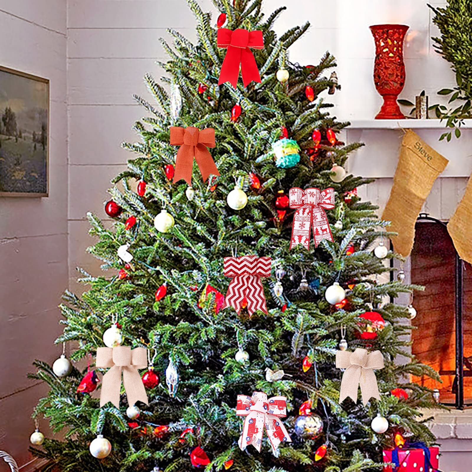 Christmas Tree Bows & Wreaths - Linen Decor for Holiday & Fall