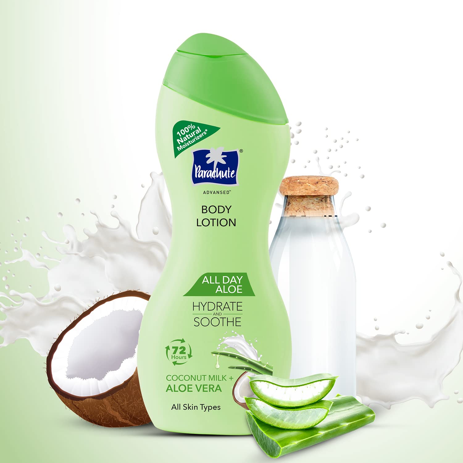 Parachute Advanced All Day Aloe Body Lotion with Coconut Milk & Aloe Vera - 100% Natural Moisturizer for Dry Skin - Hydrating & Nourishing - 250ml (Pack of 2) - Perfect for Daily Use, After Shower & Spa Days