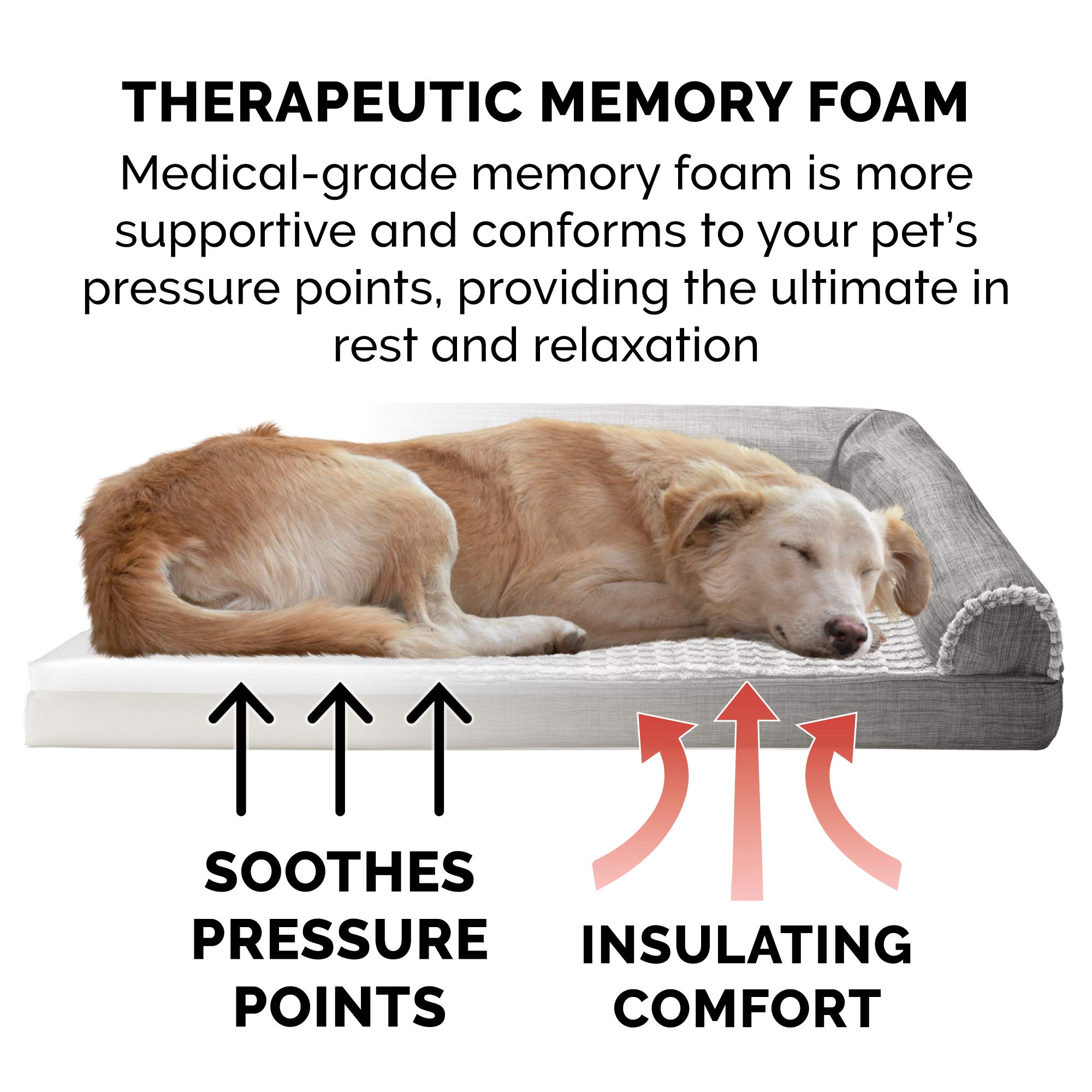 Furhaven Orthopedic Memory Foam Dog Bed for Large Dogs Up to 95 lbs - Removable Bolsters & Machine Washable Cover - Plush Faux Fur & Cooling Linen Sofa Style - Charcoal Grey (Jumbo/XL) - Perfect for Living Room, Bedroom or Pet-Friendly Office Spaces
